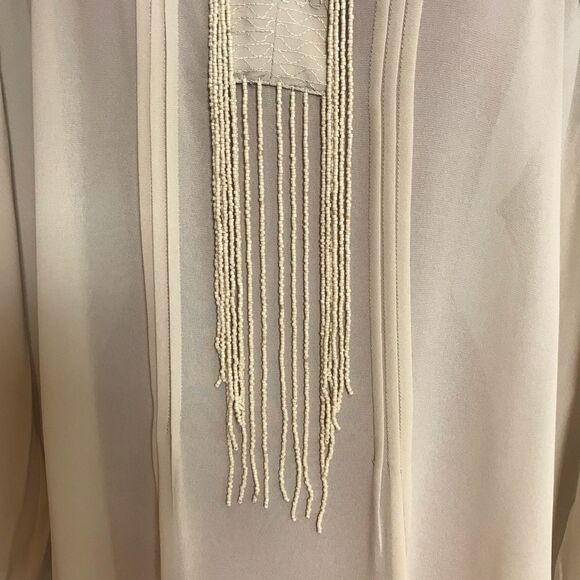 Chico's Sheer Cream Blouse with Beaded Fringe Detail Women Size XXL Embroidered - Picture 5 of 12